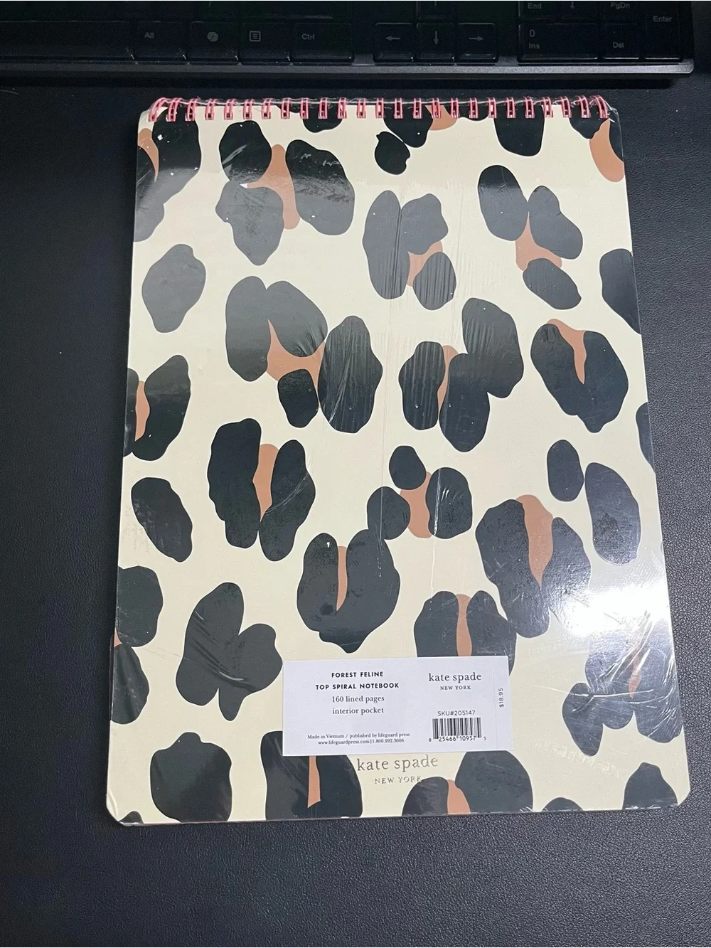 kate spade Leopard Print Spiral Notebook in Cream, Black, Brown with Pink Accent